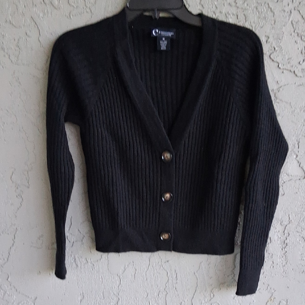 Bloomingdale's Black Button-Up Cardigan